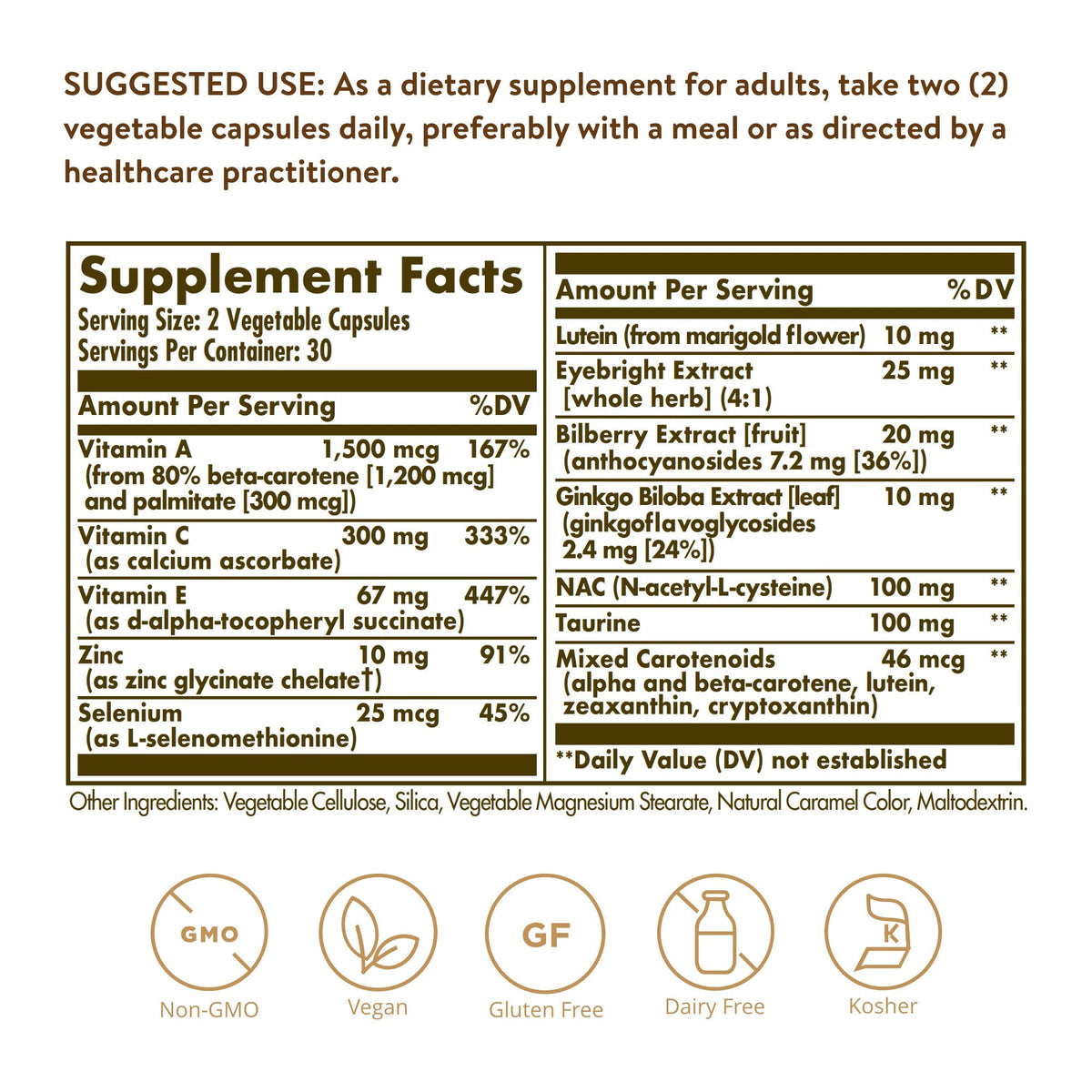 Solgar Bilberry Ginkgo Eyebright Complex Plus Lutein 60 VegCap