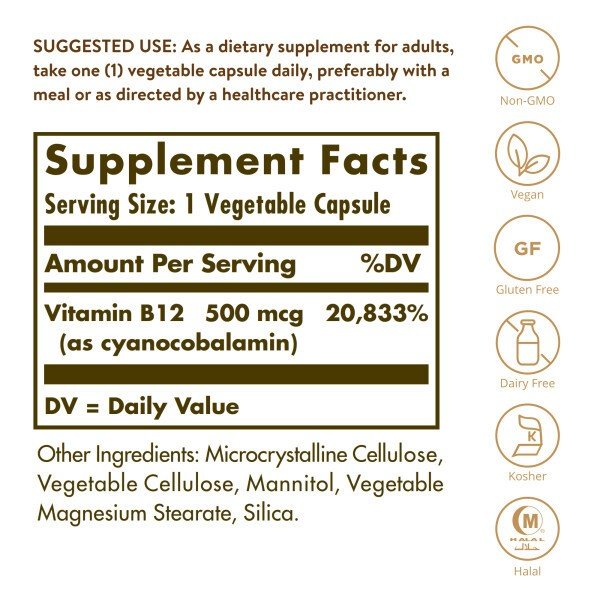 Solgar Vitamin B-12 500mcg 250 Capsule