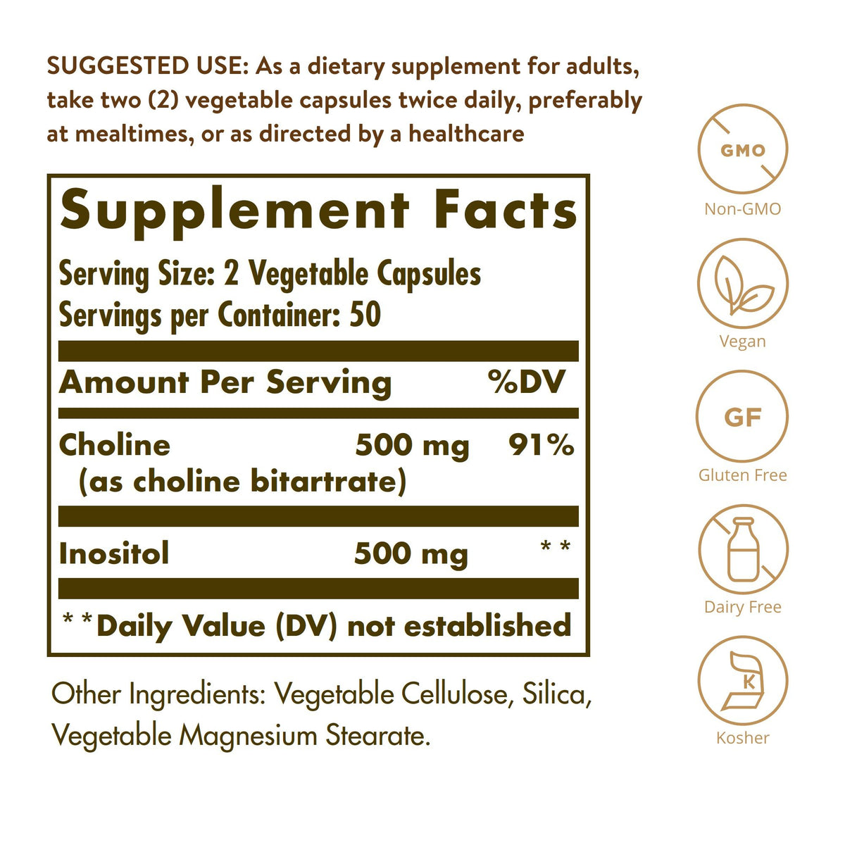 Solgar Choline/Inositol 500mg/500mg 100 VegCap