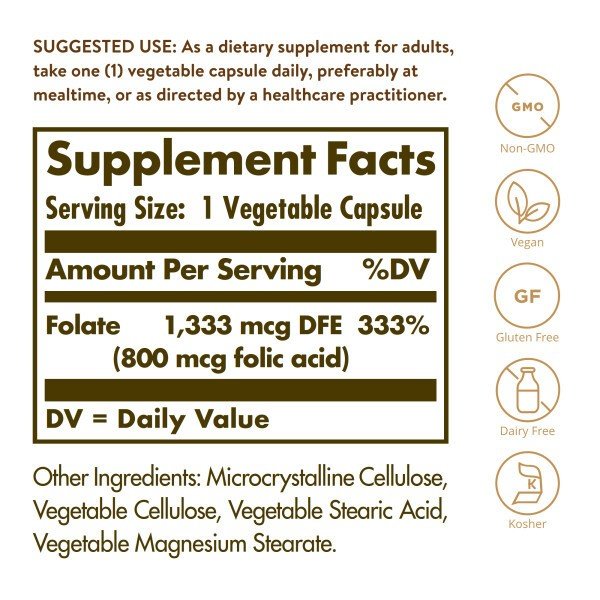 Solgar Folate 1,333 MCG DFE (800 MCG Folic Acid) 250 Capsule