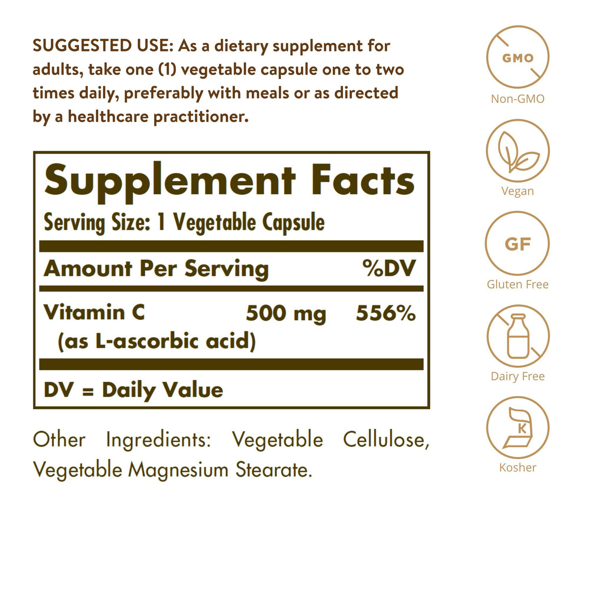 Solgar Vitamin C 500mg 100 Vegetarian Capsules