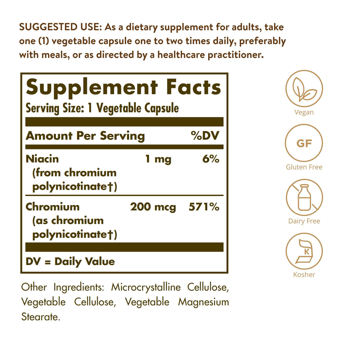 Solgar Chromium Polynicotinate 200 mcg Yeast-Free 100 VegCap