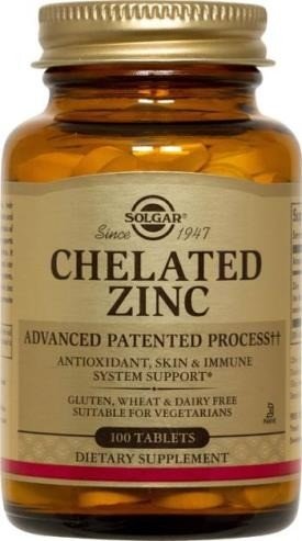 Chelated Zinc | Solgar | Antioxidant Support | Skin Support | Immune System Support | Gluten Free | Wheat Free | Dairy Free | Vegetarian | Dietary Supplement | 100 Tablets | VitaminLife