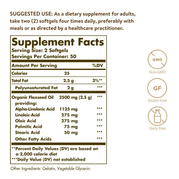 Solgar Flaxseed Oil 1250mg 100 Softgel