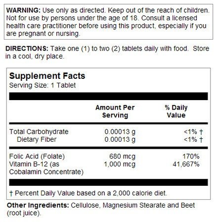 Natures Life Vitamin B-12 1000mcg - Vegetarian, Yeast-Free 50 Tablet