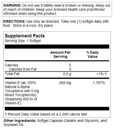 Natures Life Vitamin E 400 IU 100 Softgel