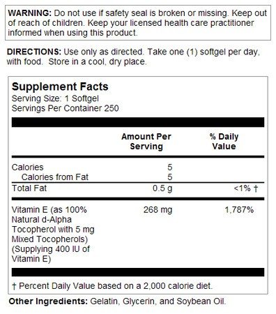 Natures Life Vitamin E 400 IU 250 Softgel