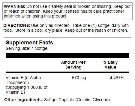 Natures Life Vitamin E 1000 IU 50 Softgel