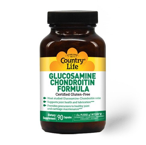 Glucosamine Chondroitin | Country Life | 1200 milligrams Chondroitin Sulfate Sodium | 500 milligrams Glucosamine Sulfate from Shrimp &amp; Crabs | 500 milligrams Glucosamine Hydrochloride from Shrimp &amp; Crab | 500 milligrams N-Acetyl D-Glucosamine from Shrimp &amp; Crab | Joint Health | Gluten Free | Dietary Supplement | 90 Capsules | VitaminLife