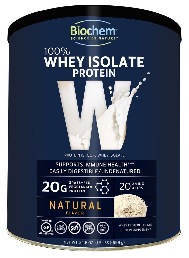 100% Whey Isolate Protein Powder | Biochem | Easily Digestible/Undenatured | Immune Health | Vegetarian | 20 Amino Acids | Gluten Free | No Added Sugar | Soy Free | 99% Lactose Free | rBST & rBGH Free | 24.6 ounces Powder | 699 grams | VitaminLife