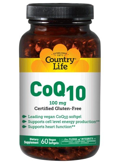 C o Q 10 | Country Life | Energy Production | Heart Function | Vegan | Gluten Free | 100 milligrams | 60 VegCaps | Capsules | VitaminLife