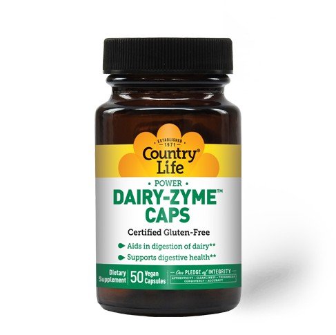 Dairy-Zyme | Country Life | Aids in Digesting Dairy | Digestive Health | Vegan | Gluten Free | Dietary Supplement | 50 VegCaps | Capsules | VitaminLife