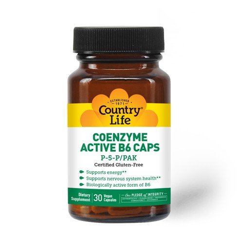 Coenzyme Active B6 Caps | Country Life | Energy | Nervous System Health | Biologically Active B6 | Vegan | Gluten Free | Dietary Supplement | 30 VegCaps | 30 Capsules | VitaminLife