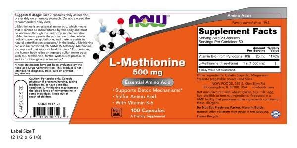 Now Foods L-Methionine 500mg 100 Capsule