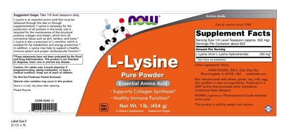Now Foods Lysine Powder 1 lbs Powder