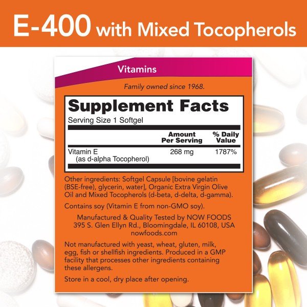 Now Foods Vitamin E-400 With Mixed Tocopherols 100 Softgel