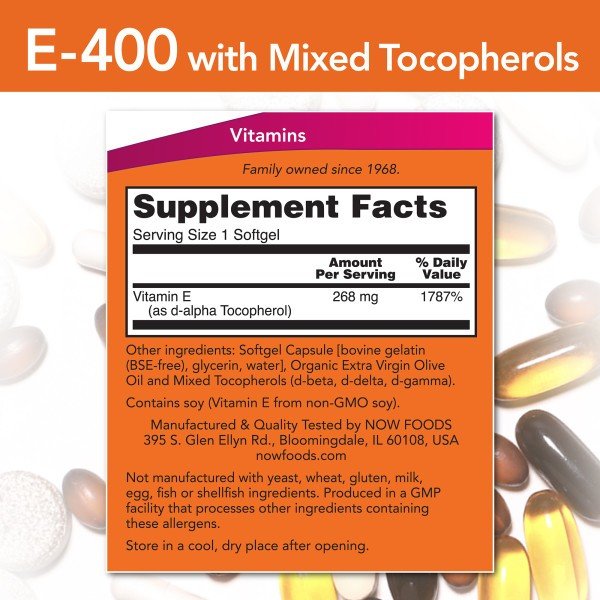 Now Foods Vitamin E-400 With Mixed Tocopherols 250 Softgel