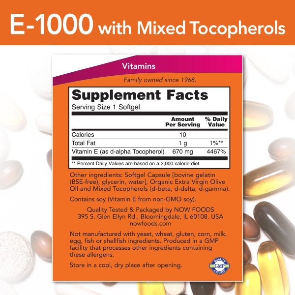 Now Foods E-1000 With Mixed Tocopherols 50 Softgel