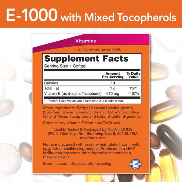 Now Foods E-1000 With Mixed Tocopherols 100 Softgel