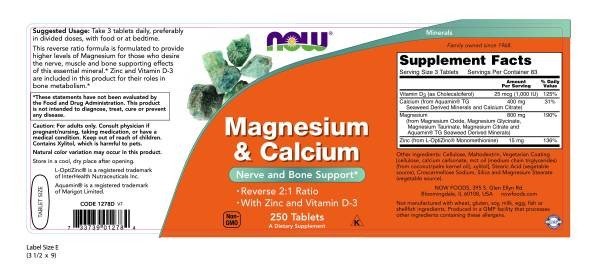 Now Foods Magnesium &amp; Calcium 1:2 Ratio 250 Tablet