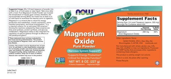 Now Foods Magnesium Oxide Powder 8 oz Powder