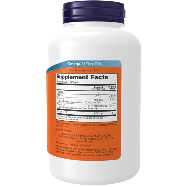 Now Foods Cod Liver Oil 650 mg 250 Softgel