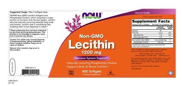 Now Foods Lecithin 19 Grain 1200 mg 400 Softgel