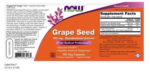 Now Foods Grape Seed Antioxidant 100mg 100 Capsule