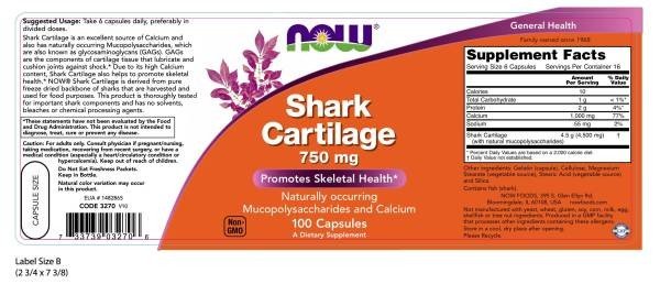 Now Foods Shark Cartilage 750mg 100 Capsule