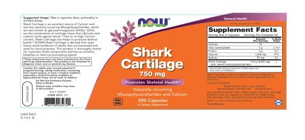 Now Foods Shark Cartilage 750mg 300 Capsule