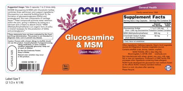 Now Foods Glucosamine/Chondroitin/MSM 750mg/250mg 60 Capsule