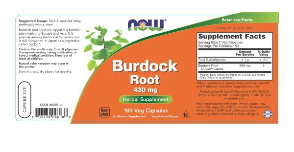 Now Foods Burdock Root 430mg 100 Capsule