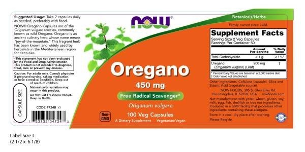 Now Foods Oregano 450mg 100 Capsule