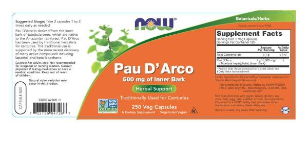 Now Foods Pau D&#39; Arco 500mg 250 Capsule
