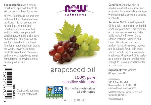 Now Foods Solutions Grape Seed Oil 4 oz Liquid