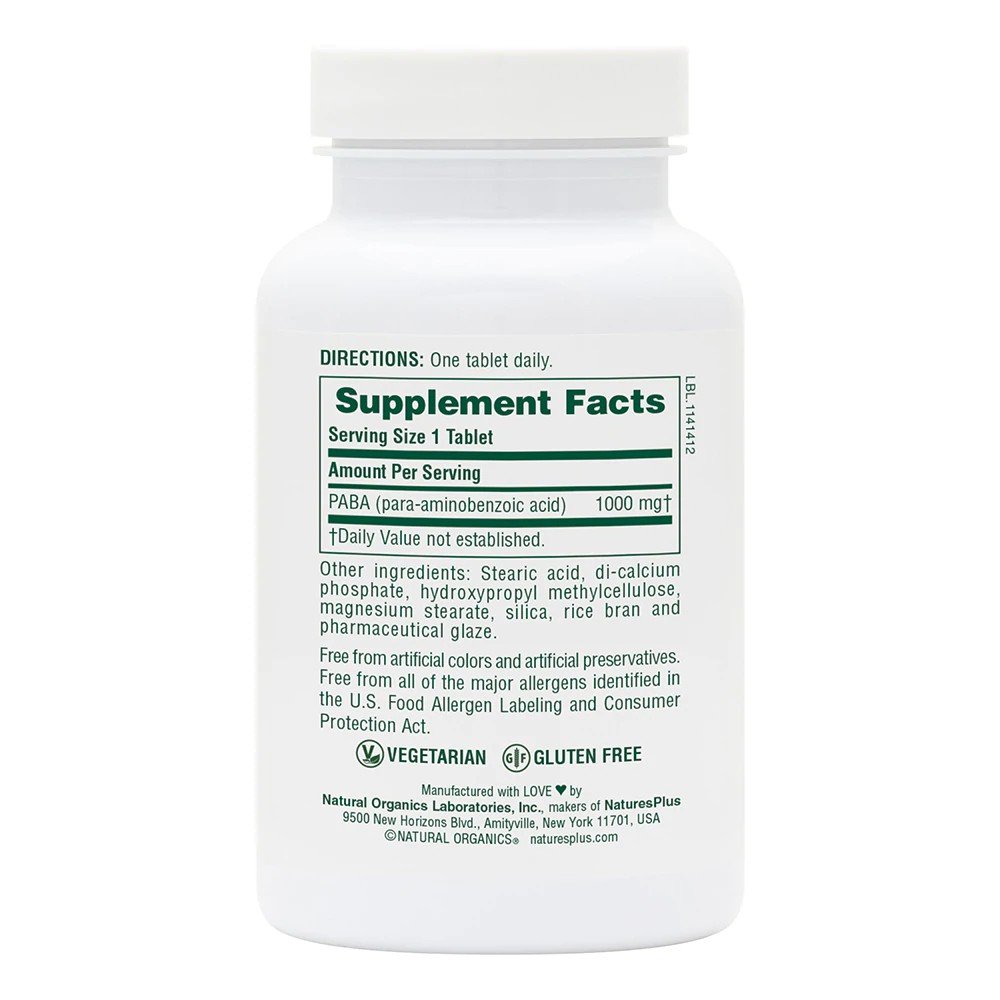 Nature&#39;s Plus Paba 1,000mg Time Release 60 Sustained Release Tablet