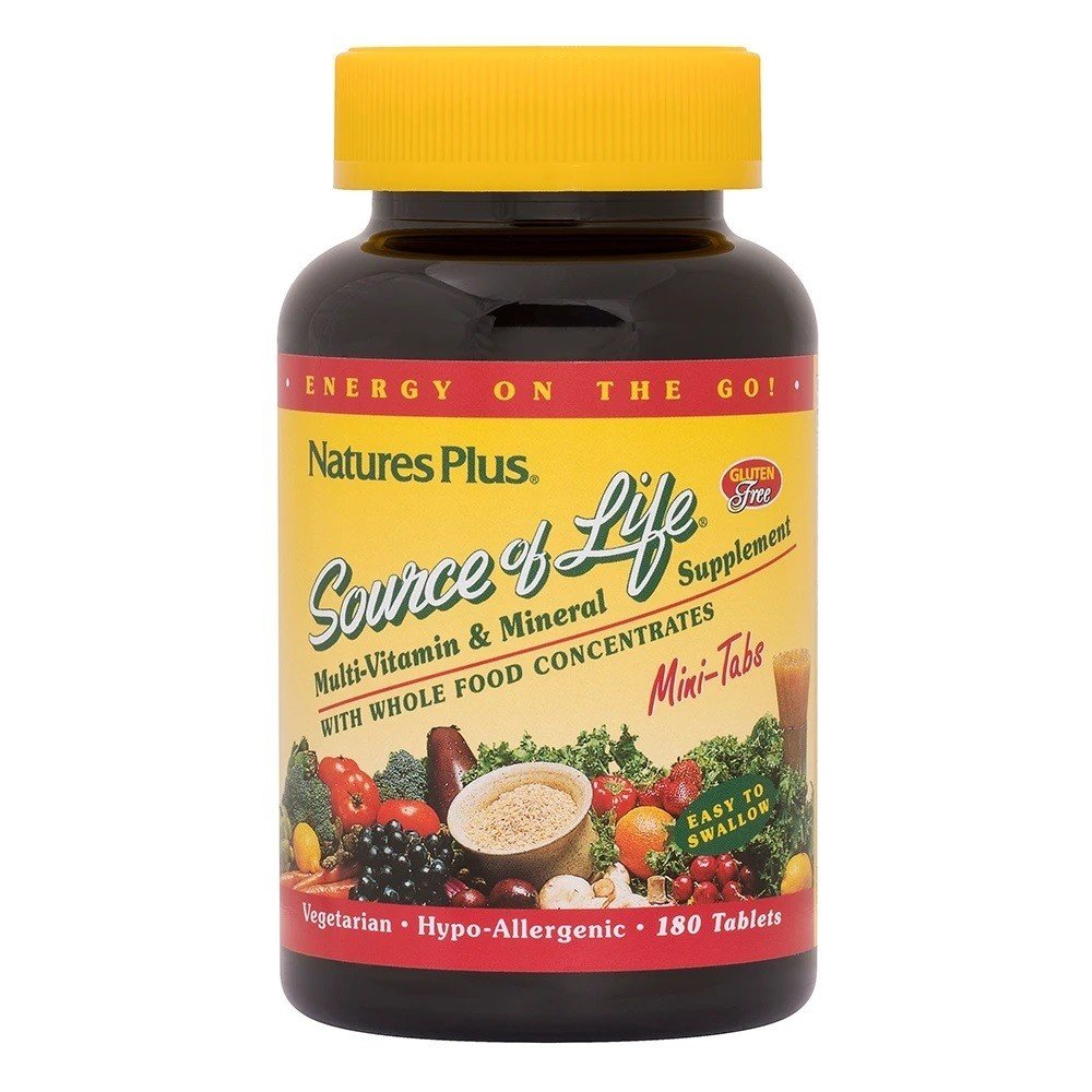 Source of Life | Natures Plus | Multi-Vitamin & Mineral Supplement | Whole Food Concentrate | Vegetarian | Hypo-Allergenic | Gluten Free | Mini-Tabs | 180 Tablets | VitaminLife