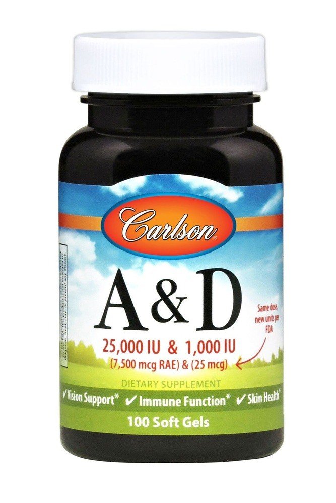 Carlson Laboratories Vitamins A & D 25,000 & 1000 IU 100 Softgel