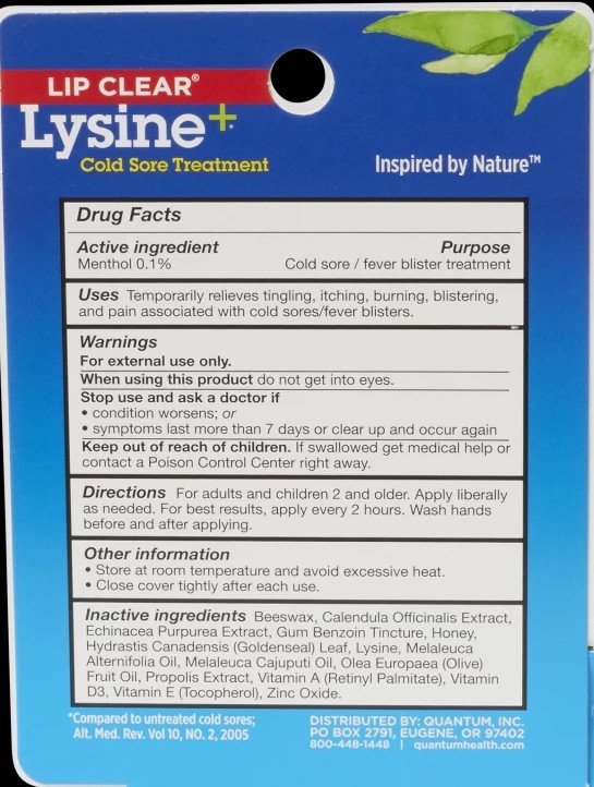 Quantum Health Lip Clear Lysine+ Ointment 7 gm (.25 oz) Tube