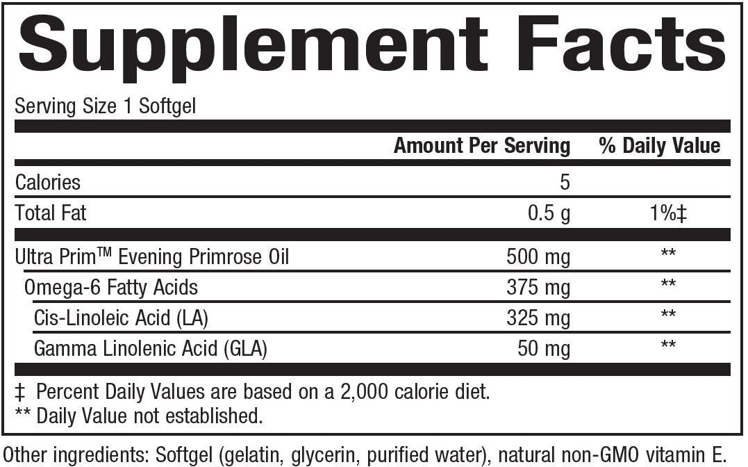 Natural Factors Evening Primrose Oil 500mg/50mg GLA 180 Softgel