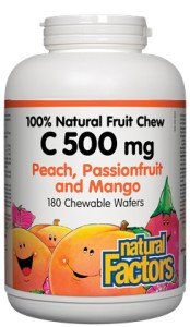 Natural Factors C 500mg Natural Fruit Chews-Passionfruit, Peach &amp; Mango 180 Chewable