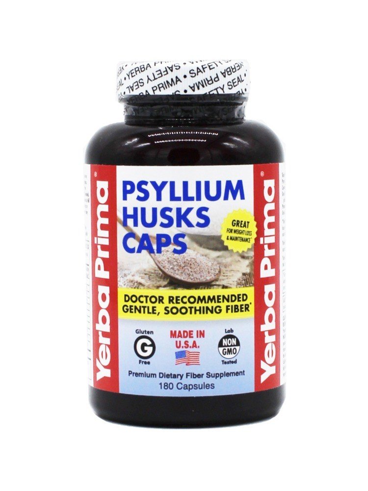 Psyllium Husks Caps | Yerba Prima | Fiber | Gluten Free | Non GMO | Made in the United States of America | Dietary Fiber Supplement | 180 Capsules | VitaminLife