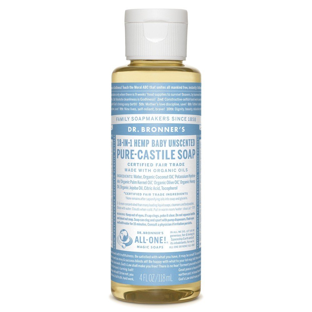 Dr. Bronner's Pure Castile Liquid Soap-Baby Unscented 4 oz Liquid