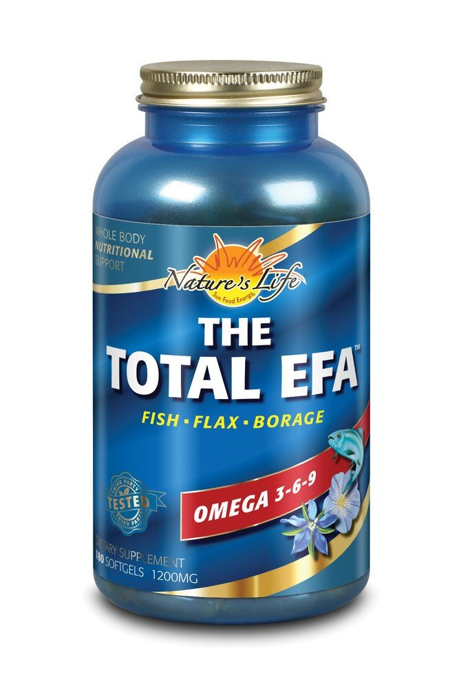 The Total EFA | Natures Life | Fish | Flax | Borage | Omega 3 | Omega 6 | Omega 9 | Dietary Supplement | 180 Softgels | VitaminLife