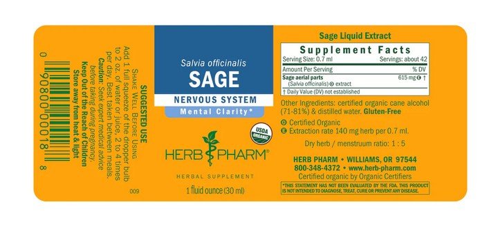 Herb Pharm Sage Extract 1 oz Liquid