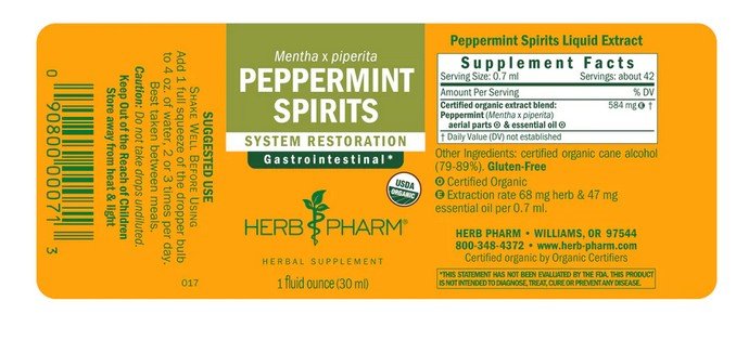 Herb Pharm Peppermint Spirits 1 oz Liquid