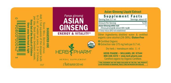 Herb Pharm Asian Ginseng 1 oz Liquid
