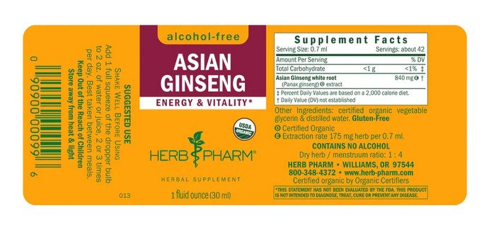 Herb Pharm Asian Ginseng Glycerite 1 oz Liquid