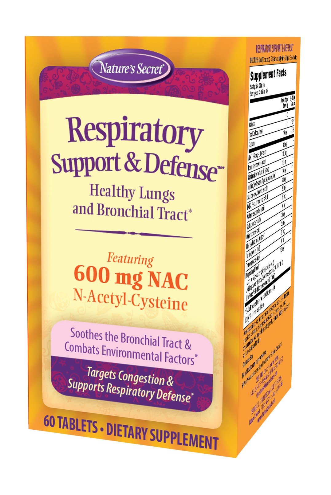 Nature's Secret Respiratory Support & Defense (Healthy Lungs and Bronchial Tract) Featuring 600 mg NAC N-Acetyl-Cysteine 60 Tablet