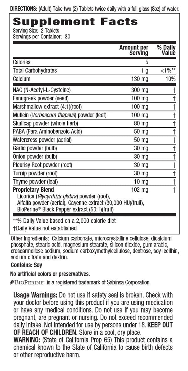 Nature&#39;s Secret Respiratory Support &amp; Defense (Healthy Lungs and Bronchial Tract) Featuring 600 mg NAC N-Acetyl-Cysteine 60 Tablet